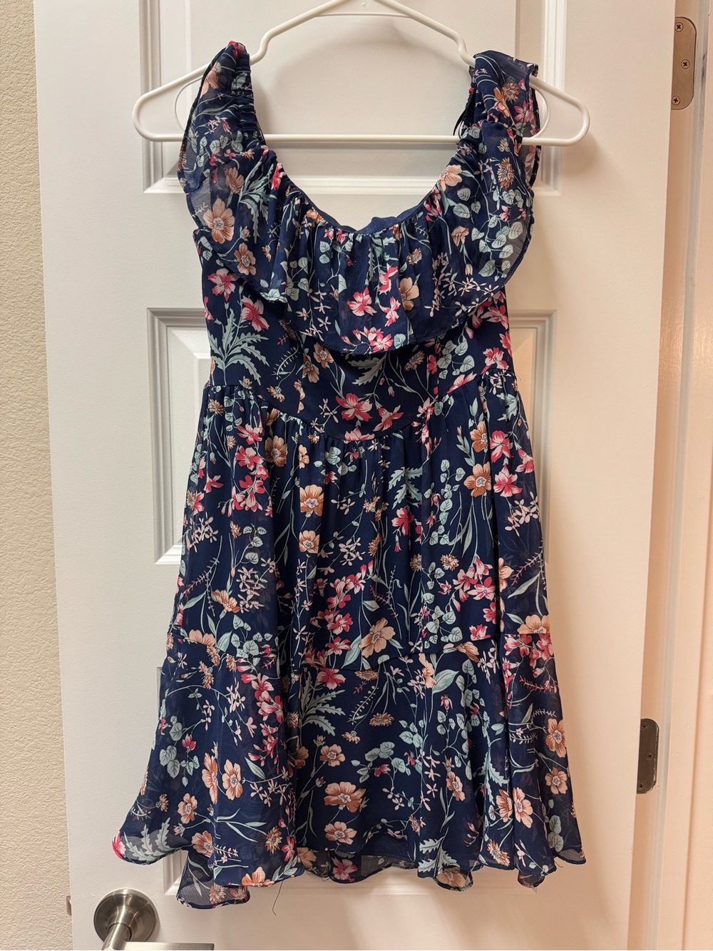 Lulus Navy Floral Ruffle Sundress
